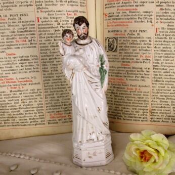 Lovely Antique Vieux Paris Bruxelles Porcelain Bisque Statue Saint Joseph Infant