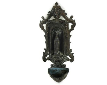 Holy Water Font Holy Mother Virgin Mary Madonna High Relief Figurine Wall Hanging Lovely Spelter Vintage