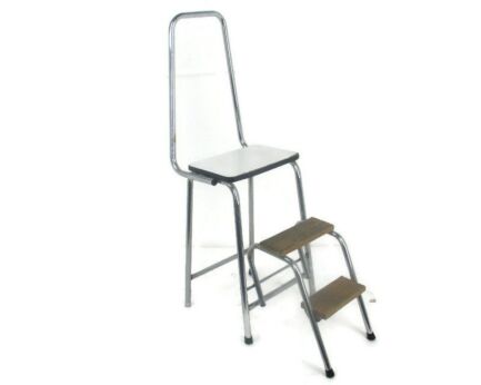 Mid Century Step Ladder Iron Wood Fold Out Steps Kitchen Library Funky