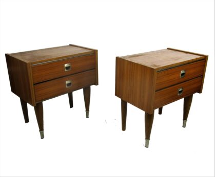 Pair Couple Vintage Nightstands End tables Mid Century Modern Wood Funky Retro Teak