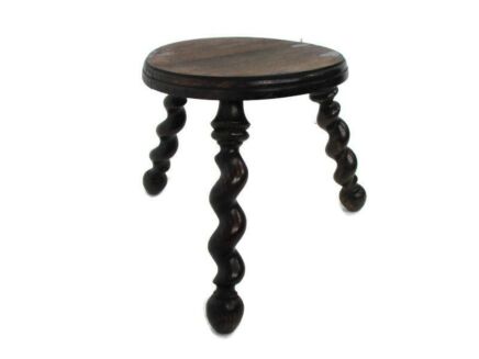 Small Milk Milking Stool Farmhouse Country Barn Style Barley Twist Wooden Tripod Side Display Table Pedestal Plant Stand