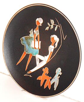 Ruscha Keramik Mother & child poodle art Pottery West Germany Mid Century Ceramic Plate