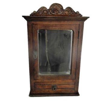 Lovely Kitchen Apothecary Medicine Bathroom Wall Cabinet Ornate Hand Carved Wood Beveled Glass Mirror Pediment