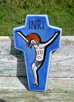 Small Mid Century Design Ceramic Modernist Crucifix era Perignem marked Laach