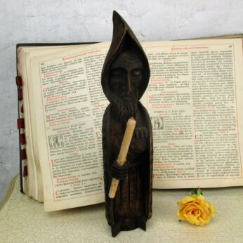 Hand Carved Dark Wooden Statue Monk Priest Crucifix Orthodox Style