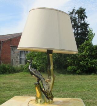 Vintage PeacockTable Lamp Brass Marked Regina Art Deco