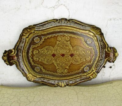 S Mid Century Hollywood Regency Florentine Serving Tray Wood Gold Italian