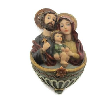Vintage Holy Water Font Resin Holy Family Polychrome Virgin Wall Hanging Lovely