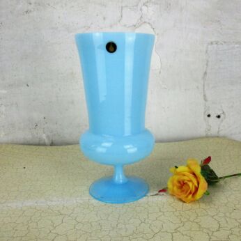 Vintage Retro Opaline Cased Glass Vase Chalice Azzurro Blue Italy Lovely 8.85"