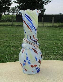Handmade hand blown Vase Swirled Ruffled Edge lovely colors modern