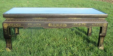 Antique 19th Century Chinese Coffee table Inlay Jade Landscape Scene Stunning