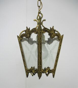 Vintage Lantern Ornate Etched Glass Chandelier Pendant 1 Light Hollywood regency
