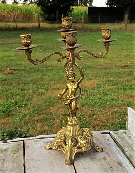 Large Vintage Brass Ornate 5 Arm Candle Holder Candelabra Putti Angels Beautiful