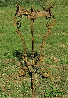 Ornate Brass Pedestal Display Table Plant Stand Art Nouveau Cherubs