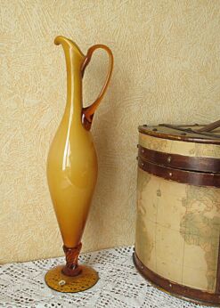 Amber Vase Cased Glass Italy Italian Handblown with Ear Elegant