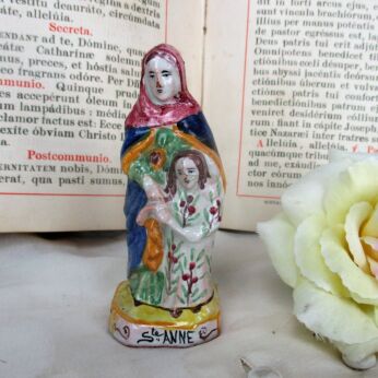 Mini French Majolica Saint Anne Virgin Mary Infant Statue 3.74" HTF Collector