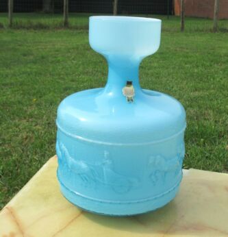 Vintage Blue Ornate Italian Opaline Florence Cased Art Glass Vase Gladiators