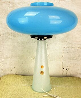 Vintage Mid Century labeled Oval Blue Opal UFO Murano Mushroom Lamp Laurel