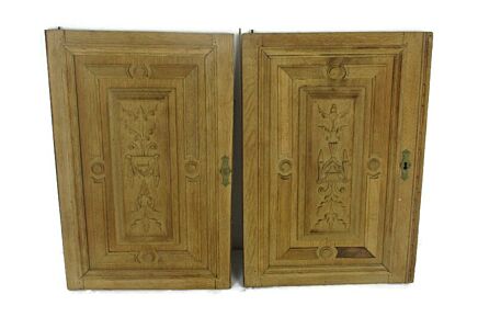 Pair Antique hand Carved Wood Door Panels Reclaimed Architectural Sand Blasted Gorgeous