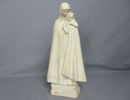 Art Deco Virgin Mary Madonna Infant Child Plaster Polychrome Tenderness Statue Signed G. Morton