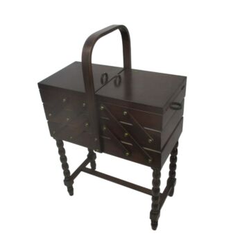 XL Vintage Retro Quilting Knitting Sewing Box Basket Stand Accordion Bobbin Legs Edwardian Style