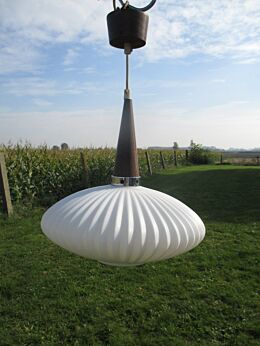 Vintage Chandelier Pendant Op Pop Art Danish Modern Style Teak Opaline UFO WOW