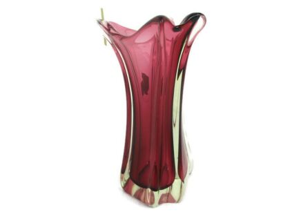 Large MidCentury Labelled Chambord Murano Glass Vase from Fratelli Toso  1940s Cranberry