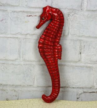 Seahorse Hippocampe Modernist Ceramic Wall Plaque Red marked F. Sanchez