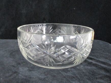 Val St Lambert Crystal Clear Bowl Dish Centerpiece Basket art Glass Marked Etched Stars