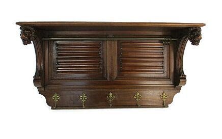 XL Hand Carved Wood Coat Hat Kitchen Hallway Rack Antique Lion Heads Exquisite
