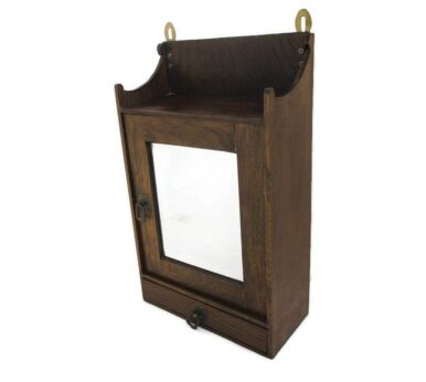 Small Hand Carved Wooden Medicine Wall Pharmacy Bathroom Cabinet Apothecary Beveled Glass Mirror