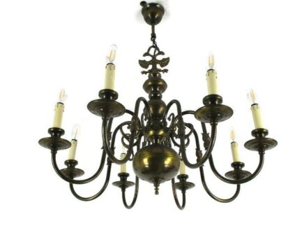 Flemish Dutch Style Chandelier 8 Arm Lights Brass Country Barn Style Eagles