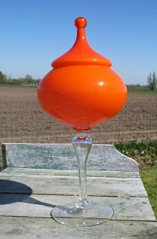 Vintage 60's Italian Orange Glass Apothecary Candy Jar Footed era Murano Empoli