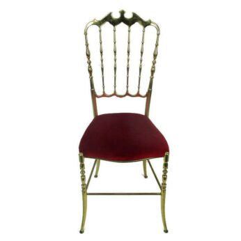 Vintage Chiavari Chair Brass Hollywood Regency Italian Red Fabric Authentic