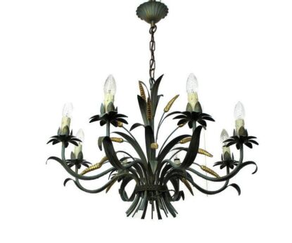 French Hollywood Regency Chandelier Wheat Sheaf 8 Lights era Maison Bagues