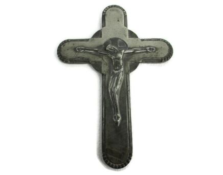 Hanging Ornate Crucifix Spelter Faux Brass Corpus Jesus Christ 11.41"