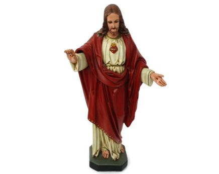 Antique Altar Statue Jesus Christ Savior Sacred Heart Neo Gothic 1900 Plaster 25.98"