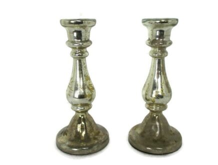 Couple Candle Holders French Antique Mercury Glass Candlesticks