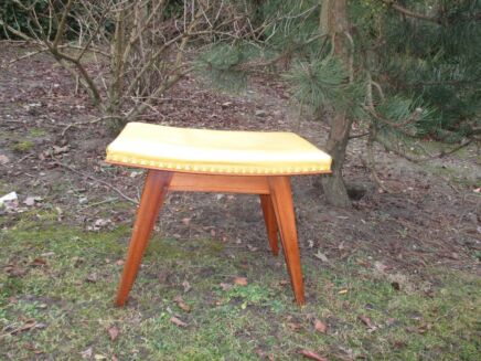 Vintage Yellow Stool Ottoman Footstool Beech Oak Leather or Leather Look Retro
