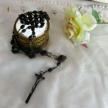 Vintage Brown Wood Like Resin Rosary Catholic Nun Necklace Prayer Beads