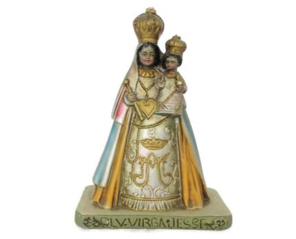 Polychrome Black Madonna Virgin Mary Our Lady Virga Jesse Statue Infant Child Plaster 9.25"
