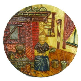 Large Charger Wall Plate Plaster Old Lady Interior Polychrome Colorful Folk art