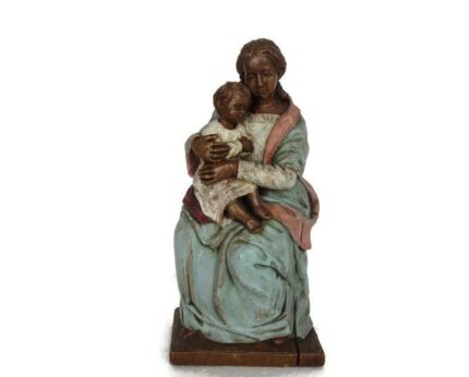Statue Sitting Virgin Mary With Infant Sedes Sapientiae Polychrome resine Beautiful