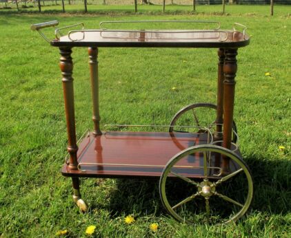 Vintage Mid Century Wooden Veneer Iron Cocktail Bar Cart Trolley era Aldo Tura