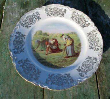 German Ornamental Plate Platter Tray Bavaria Angelus Women Harvesting