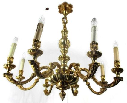 Ornate Brass 8 Arms Lights Chandelier Ceiling Hollywood regency Style Gothic