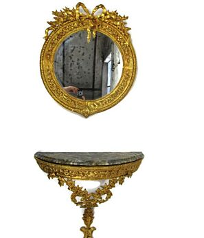 Ornate Wall Mounted Console Marble Top Mirror Hollywood Regency Gorgeous Set