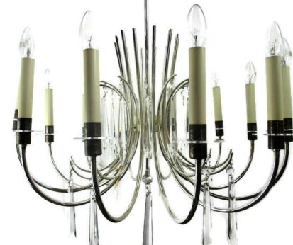 Mid Century Modern Atomic Chandelier Sciolari 12 arms Lights Silver Plated WOW