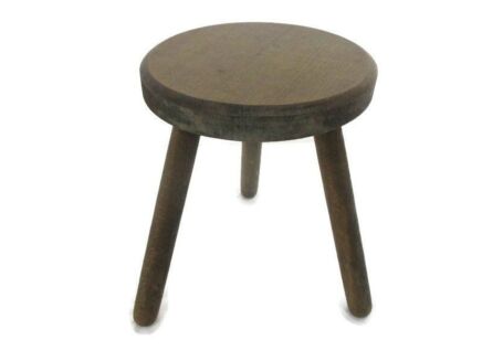 Vintage Hand Carved wood Tripod Milking Stool Pedestal Table Farmhouse Barn Country Style