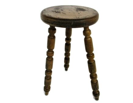 Vintage Hand Carved wood  Milking Stool Pedestal Table Plant Flower Bonsai Stand Side Table Barn Country Style